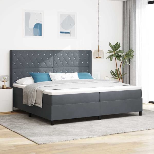 vidaXL Bäddfjäder med madrass med led Mörkgrå 200 x 200 cm Sammet