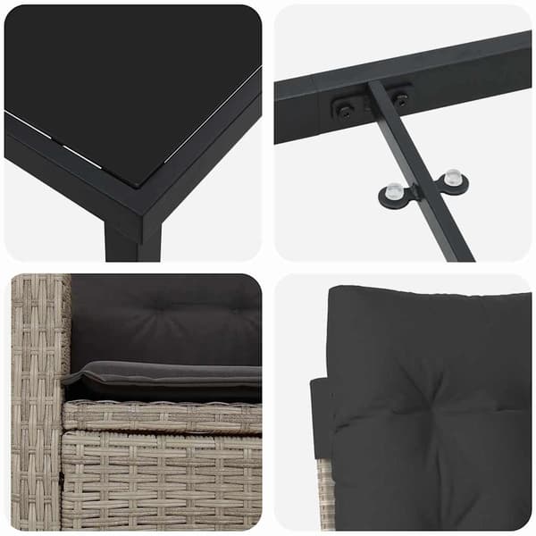 vidaXL Trädgårdsmöbelset med kudde 7 pcs Ljusgrå konstrotting