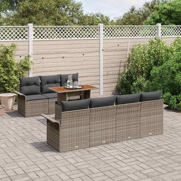 vidaXL Trädgårdsoffset med lagring 8 pcs Grå Poly rattan