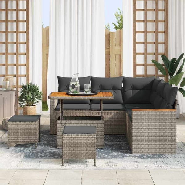 vidaXL Trädgårdsoffset med kudde 8 pcs Grå Poly rattan