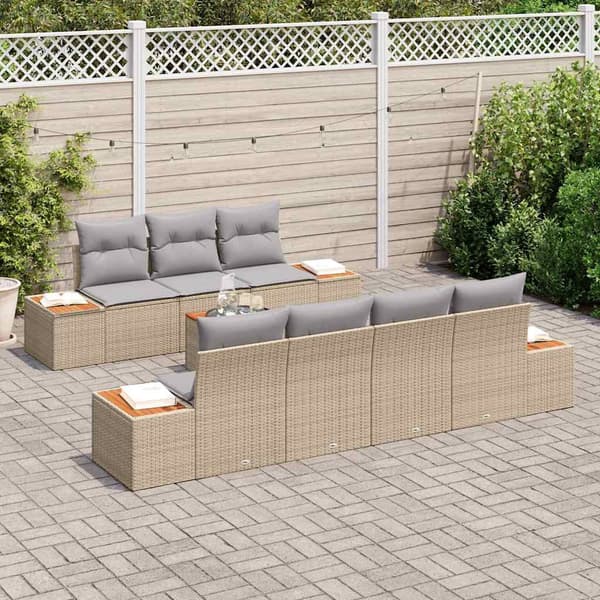vidaXL Trädgårdsoffset med kudde 8 pcs Beige Poly rattan