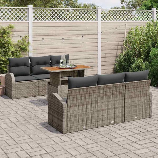 vidaXL Trädgårdsoffset med lagring 7 pcs Grå Poly rattan