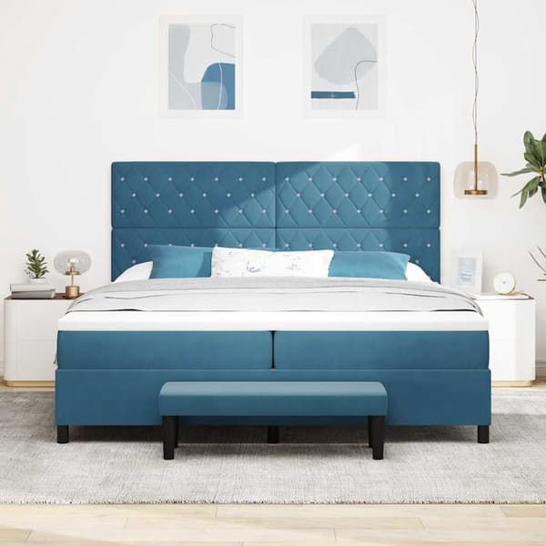 vidaXL Bäddfjäder med madrass Mörkblå 200 x 200 cm Sammet