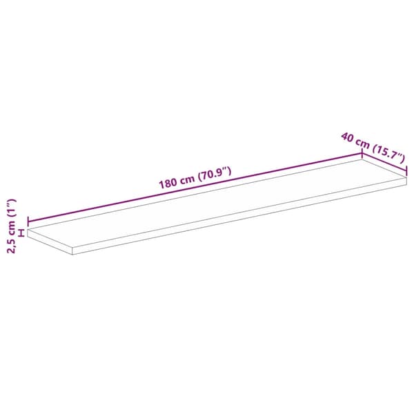 vidaXL Bordplate 180x40x2,5 cm rektangulær gjenvunnet heltre