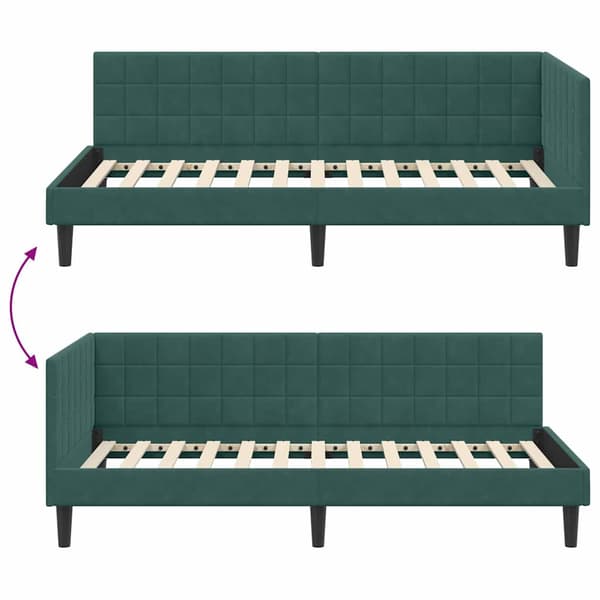 vidaXL Hörnssängram Mörkgrön 90 x 200 cm Sammet
