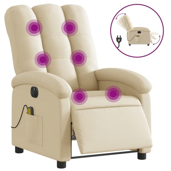 vidaXL Elektrisk massagefåtölj gräddvit tyg