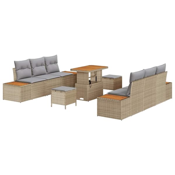 vidaXL Trädgårdsoffset 9 pcs Beige konstrotting