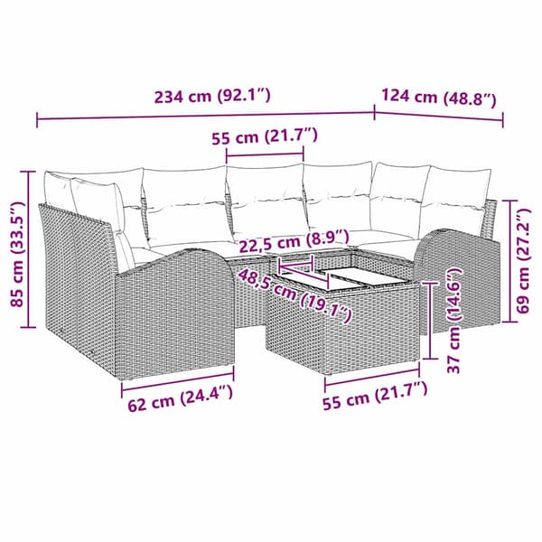 vidaXL Trädgårdsoffset 7 pcs Ljusgrå och mörkgrå konstrotting
