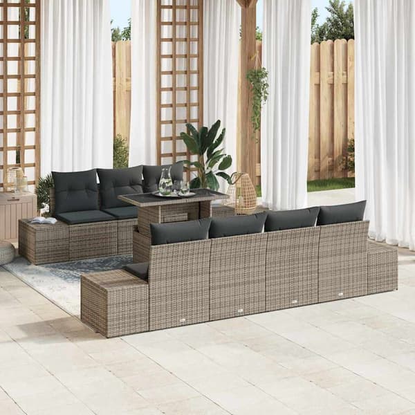 vidaXL Trädgårdsoffset 8 pcs Grå Poly Rattan och Pulverlackerad Stål