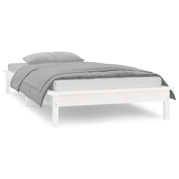 vidaXL Sengeramme med LED hvit 90x190 cm Single heltre