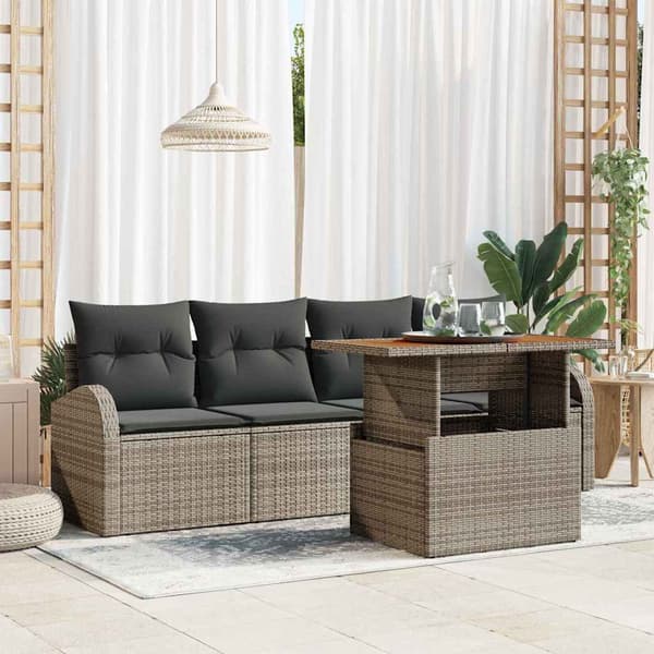 vidaXL Trädgårdsoffset med lagring 5 pcs Grå Poly rattan