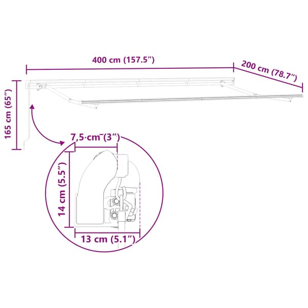 vidaXL Utfällbar markis Gul 400 x 200 cm tyg