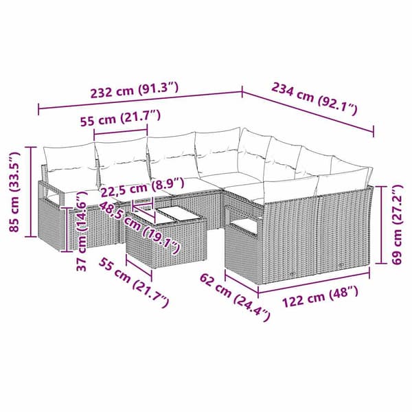 vidaXL Soffset med kudde 9 pcs Svart konstrotting
