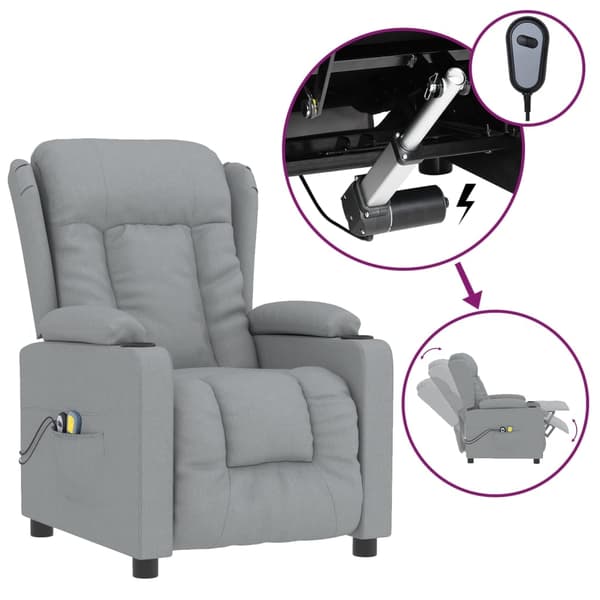 vidaXL Elektrisk massagefåtölj ljusgrå tyg
