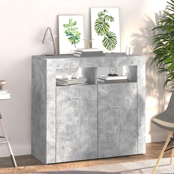 vidaXL Skänk med LED-belysning betonggrå 80x35x75 cm