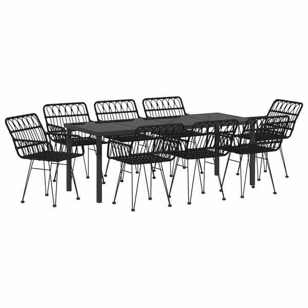 vidaXL Trädgårdsmöbelset 9 pcs Svart Pulverlackerat stål