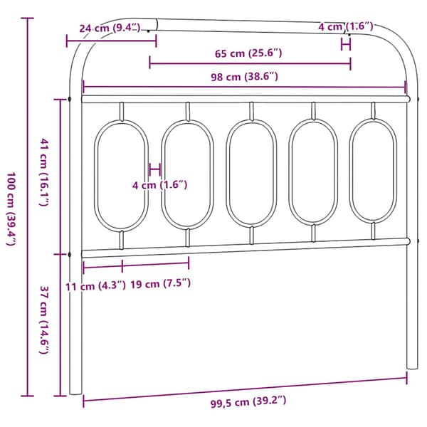 vidaXL Utskiftbar sengegavl i metall hvit 100 cm