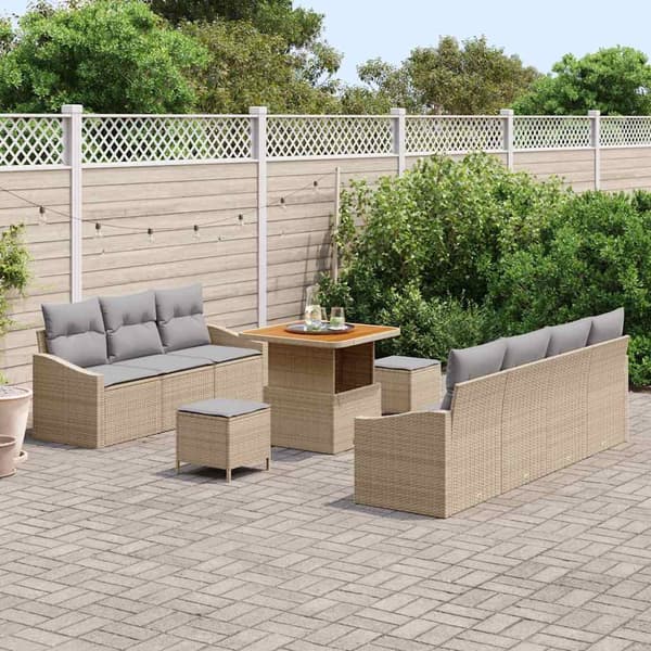 vidaXL Trädgårdsoffset med kudde 10 pcs Beige konstrotting