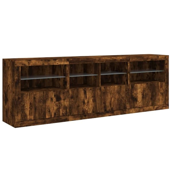 vidaXL Skjenk med LED-lys røkt eik 202x37x67 cm