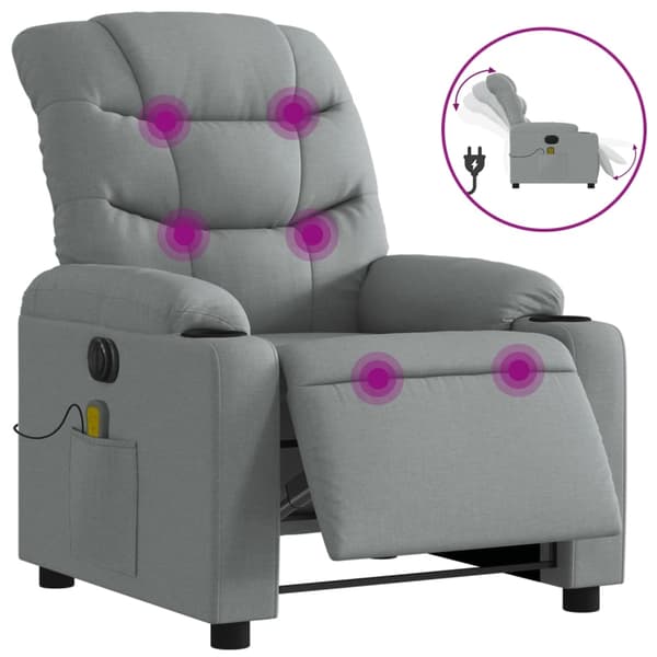 vidaXL Elektrisk massagefåtölj ljusgrå tyg