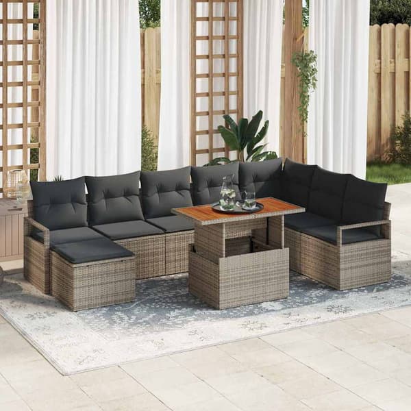 vidaXL Trädgårdsoffset med lagring 9 pcs Grå Poly rattan