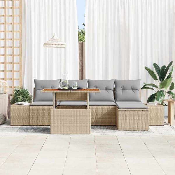 vidaXL Trädgårdsoffset med lagring 6 pcs Beige Poly rattan