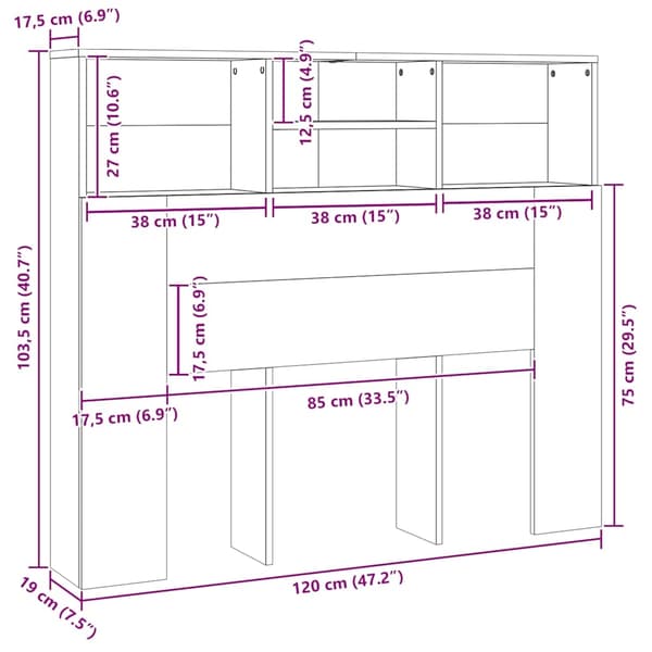 vidaXL Sengegavlskap brun eik 120x19x103,5 cm