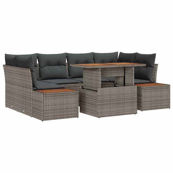 vidaXL Trädgårdsoffset med lagring 7 pcs Grå Poly rattan