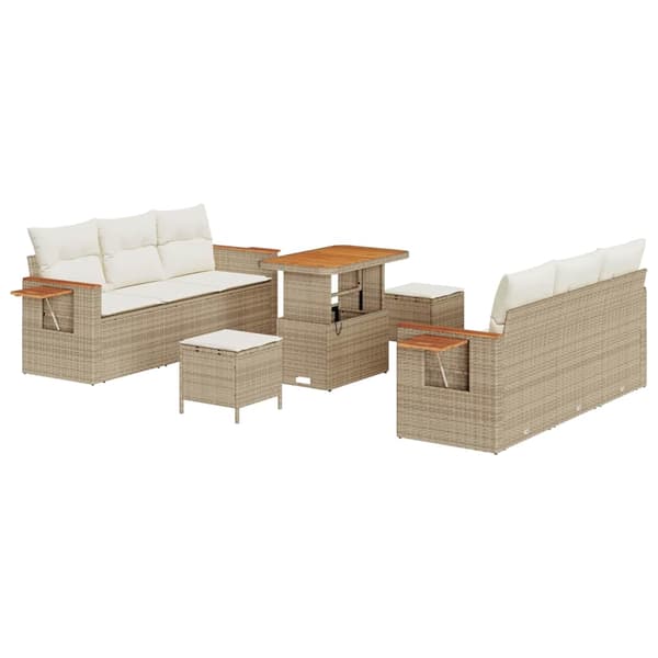 vidaXL Trädgårdsoffset 11 pcs Beige och gräddfärgad konstrotting