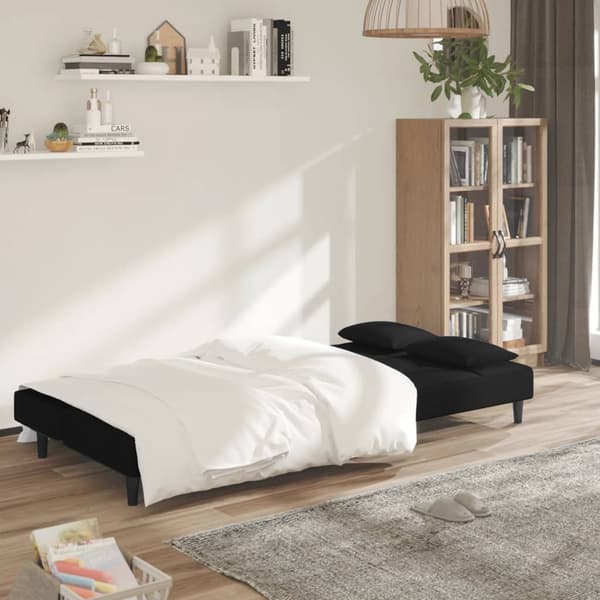 vidaXL Bäddsoffa 2-sits med två kuddar svart sammet