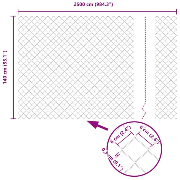 vidaXL Kjedegjerde Grå 25 x 1,4 m Stål