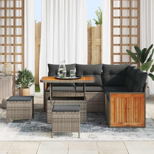 vidaXL 7-delat trädgårdsmöbelset Grå Poly Rattan