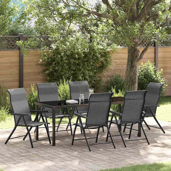 vidaXL Trädgårdsmöbelset 7 pcs Grå Pulverlackerat stål