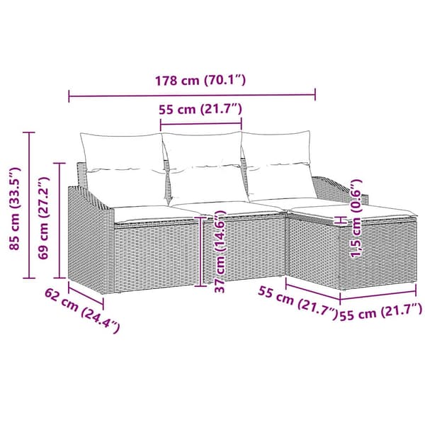 vidaXL Soffset med kudde 4 pcs Beige konstrotting