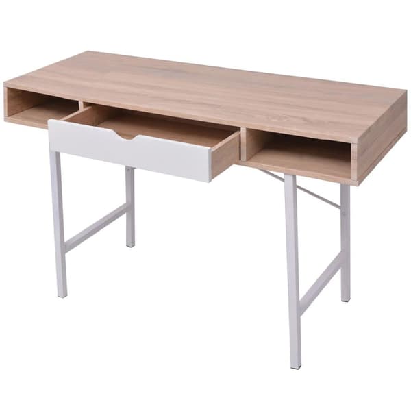 vidaXL Skrivebord med 1 skuff eik og hvit