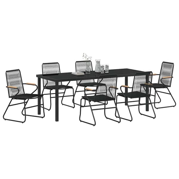 vidaXL Trädgårdsmöbelset 7 pcs Svart Pulverlackerat stål