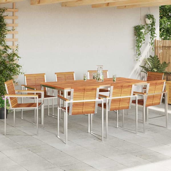 vidaXL Hage Spisegruppe 9 pcs Brun Solid akasietre