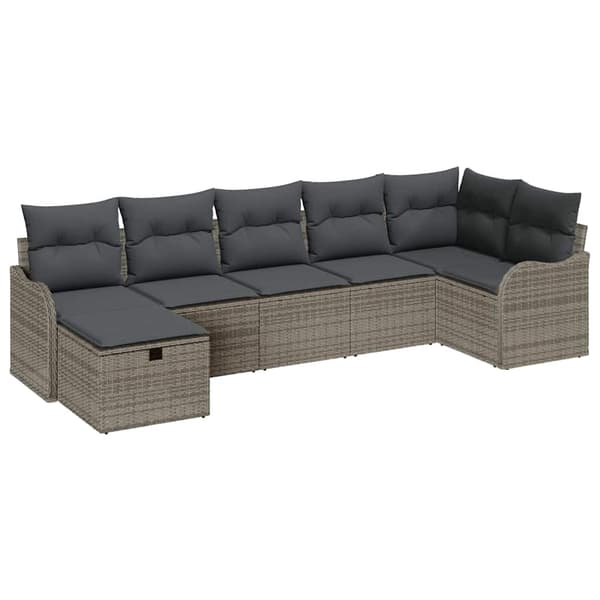 vidaXL Trädgårdsoffset med kudde med lagring 7 pcs Grå Poly rattan