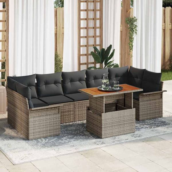 vidaXL Trädgårdsoffset med lagring 8 pcs Grå Poly rattan