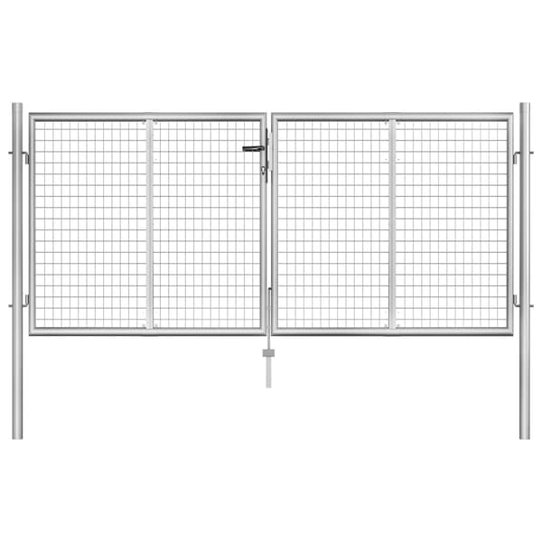 vidaXL Trädgårdsgrind galvaniserat stål 306x150 cm silver