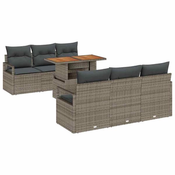 vidaXL Trädgårdsoffset med lagring 7 pcs Grå Poly rattan