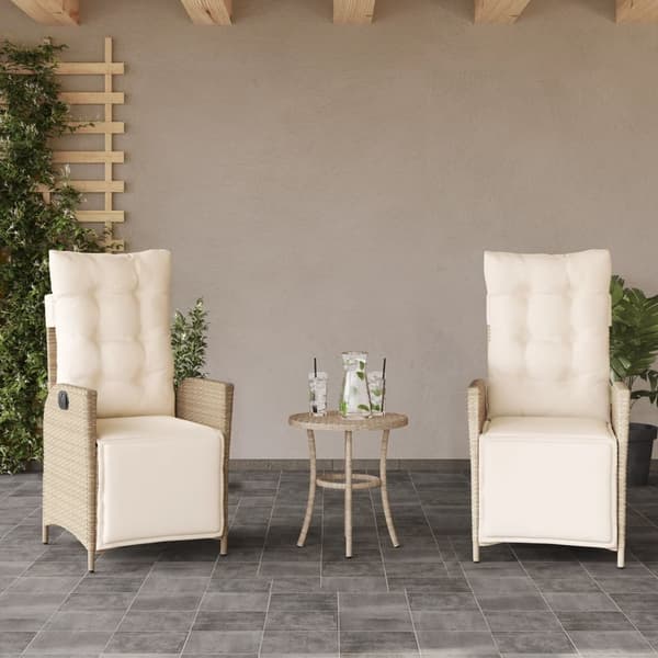 vidaXL Bistrogrupp med dynor 3 delar beige konstrotting