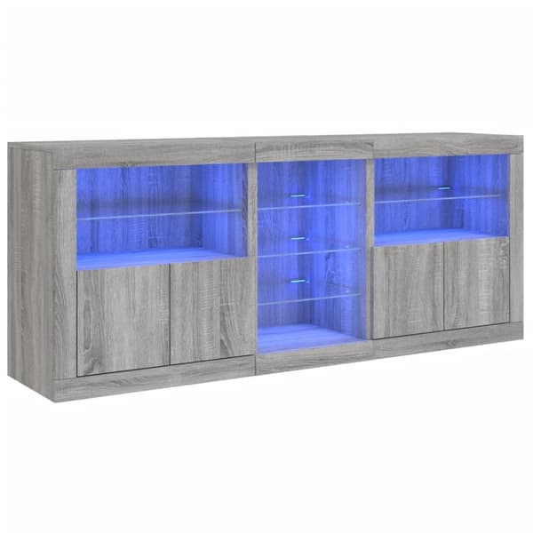 vidaXL Skänk med LED-belysning grå sonoma 181,5x37x67 cm