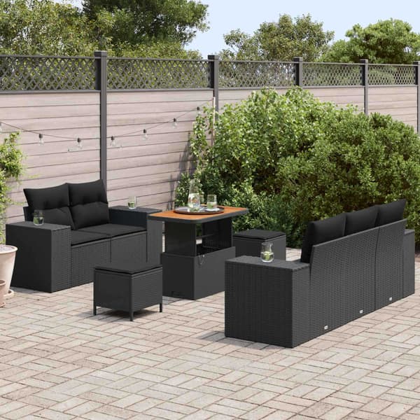 vidaXL Trädgårdsoffset 8 pcs Svart konstrotting