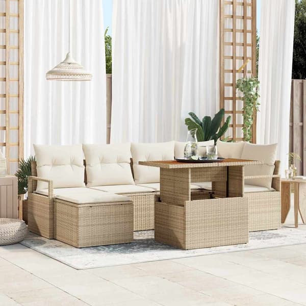 vidaXL Trädgårdsoffset med lagring 7 pcs Beige Poly rattan