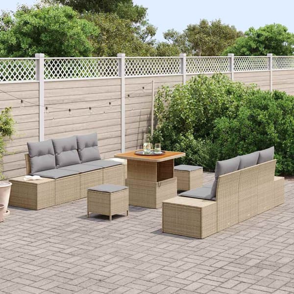 vidaXL Trädgårdsoffset med kudde 9 pcs Beige konstrotting