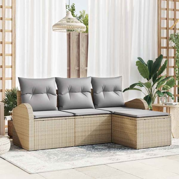 vidaXL Soffset med kudde 4 pcs Beige och Ljusgrå konstrotting