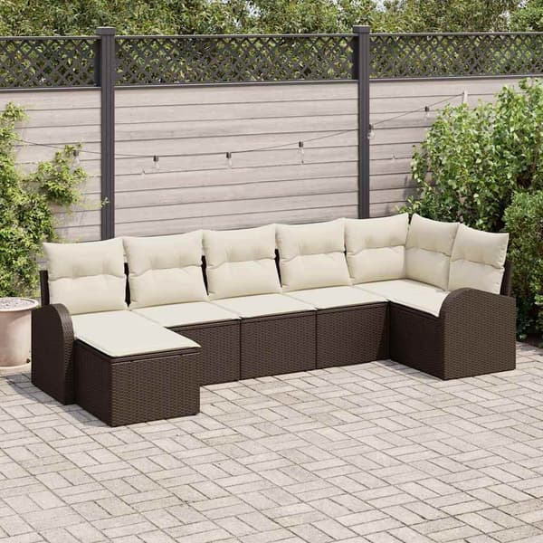vidaXL Trädgårdsoffset med kudde 7 pcs Brun Poly rattan