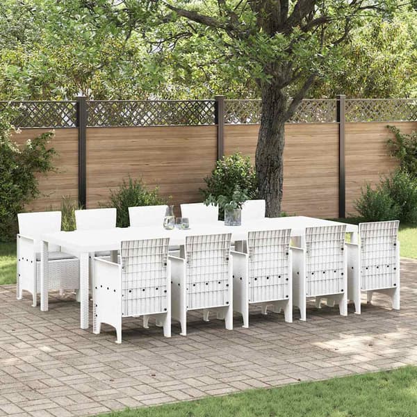 vidaXL Hage Spisegruppe 11 pcs Hvit og lys grå Rattan og polyester