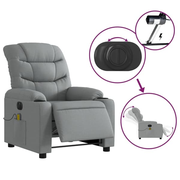 vidaXL Elektrisk massagefåtölj ljusgrå tyg